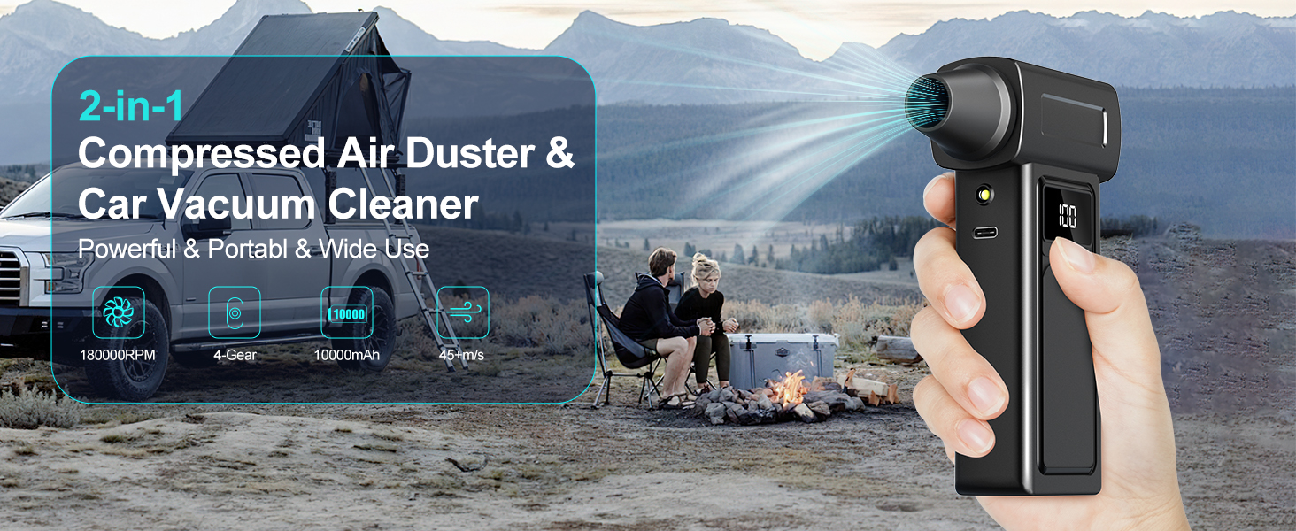 Car Vacuum Portable Cordless Electric Compressed Air Duster 2-in-1 Handheld Rechargeable Air Blower