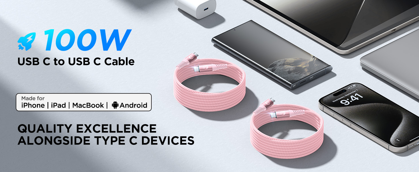 USBC to USBC 100W [10ft/2 Pack] USB C to USB C Fast Charging Cable Braided C to C Charger Cord 5A