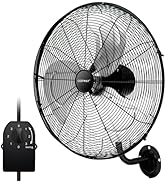COSTWAY Wall Mount Fan, 20-inch Heavy Duty Metal Wall Fan with 3 Speeds, 85° Oscillation, 30° Adj...