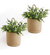 Dahey 2 Pack Woven Hanging Wall Basket 6.5"W×7"H with Artificial Eucalyptus | Easy Hanging Design...