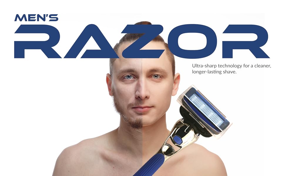 Men’s Razor with 2 Handles &amp; 10 Refill Blades – 7 Blade for Smooth, Close Shave – Precision Trimmer