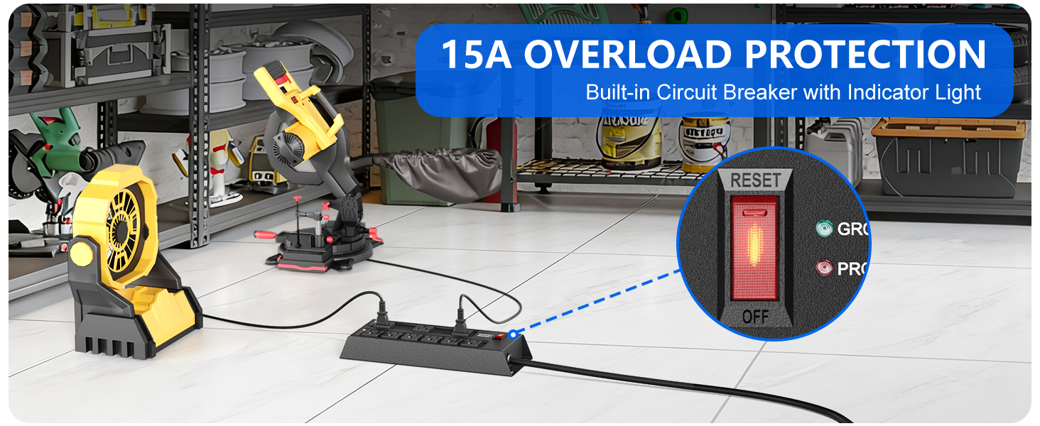 15A Overload Protection Metal Heavy-duty Power Strip