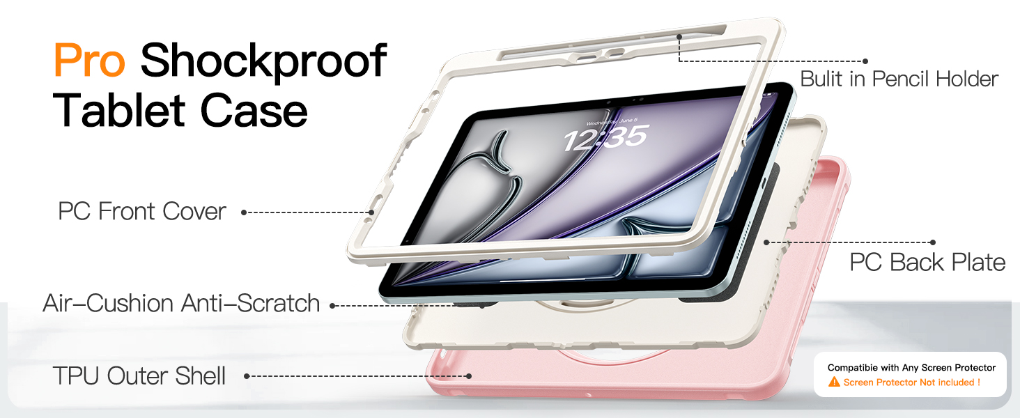 Pro Shockproof Protection: Heavy-duty 3-in-1 with air-cushion layer defends against drops
