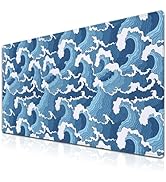 Samgula Large Desk Pads Blue and White Desktop Pad, Pc Mouse Pad Keyboard Mat, Desk Pad Gaming Wa...