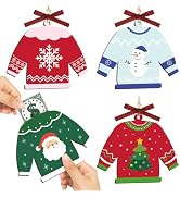 4 Pcs Wooden Christmas Money Holder Ornaments Sweater Shaped Hanging Cash Gift Holder for Xmas Tr...