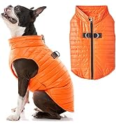 Gooby Puffer Vest Dog Jacket - Orange, Medium - Ultra Thin Zip Up Wind Breaker with Dual D Ring L...