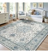 RELEANY Area Rugs 5'x7' Washable Non-Slip, Floral Vintage Distress Print Pattern Medallion Carpet...