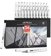 Arteza Art Alcohol Markers, Set of 36 Grayscale Markers, Medium Chisel &amp; Fine Tip, Art Supplies f...