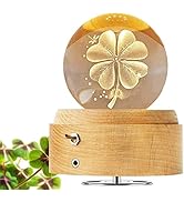 YCWF 3D Crystal Ball Music Box,Luminous Rotating Musical Box with Projection LED Light and Wooden...