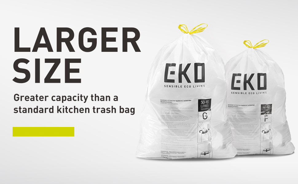 Larger size means greater capacity than a standard kitchen trash bag