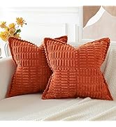 OTOSTAR Pack of 2 Corduroy Soft Decorative Throw Pillow Covers with Splicing 18 x 18 Inch Boho St...