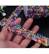 Crystal Rhinestone Trim Hotfix Ribbon Colorful Artificial Gem Stone Beaded Iron On Applique Chain...