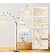DLLT Modern Floor Lamp for Room: 3-Light Brown Tree Dimmable Floor Lamps with Beige Shades for Li...