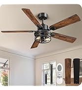 52 Inch Farmhouse Ceiling Fan with Lights and Remote, Timer, Dual Finish 5 Blades (Walnut and Bla...