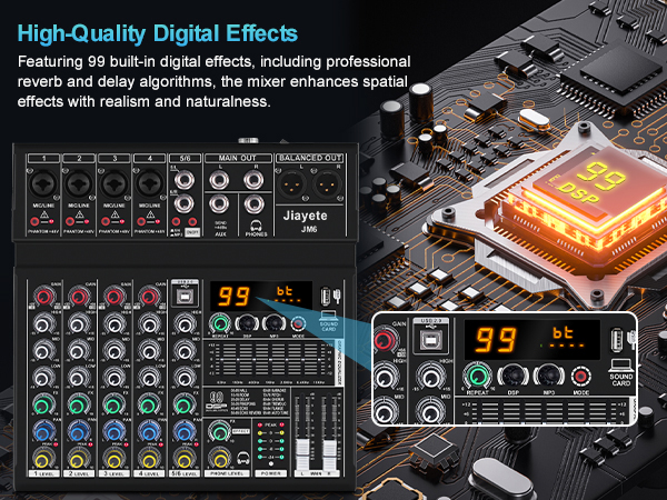 6 channels audio mixer