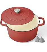 Ciwete Enameled Cast Iron Dutch Oven – 6 Quart Pot with Lid &amp; Potholders – Heavy-Duty Cookware fo...