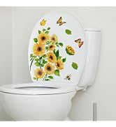 Sunflower Butterfly Bathroom Toilet Sticker Self-Adhesive Waterproof PVC Wall Murals Yellow Flora...