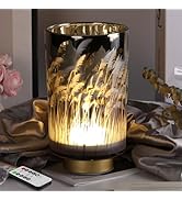 Eywamage Battery Operated Table Lamp with Remote, Pampas Cordless Glass Accent Lamp Lights for Be...