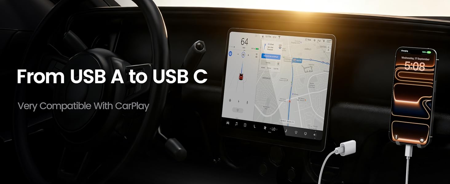 From USB A to USB C,very compatible with carplay