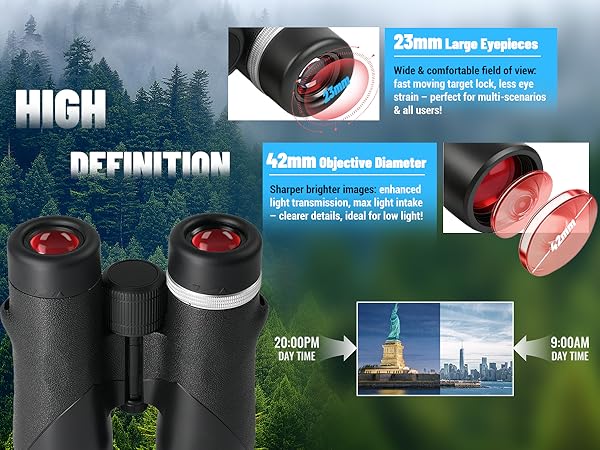 10x42 Binoculars for Adults - Professional HD Roof BAK4 Prism Lens Binoculars for Bird Watching