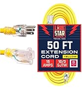 Lone Star 10 Gauge Heavy Duty Extension Cord - 50 ft, Lighted Plug for Outside, Weatherproof Outd...