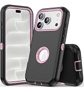 COOYA for iPhone 18 Pro Case Full Body Drop Protection 6.3-inch Black+Pink | Rugged Case Shockpro...