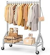 EAGMAK Heavy Duty Clothes Rack Load 420 LBS, Rolling Garment Rack with Lockable Wheels, Standing ...