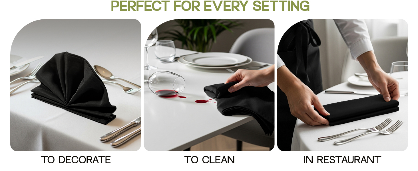 black cloth napkins kitchen dinner table ocassion events party decoration wedding christmas newyear