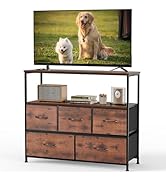 DUMOS TV Stand, Dresser with 5 Fabric Storage Drawers, Media Console Featuring Open Shelf for TV,...