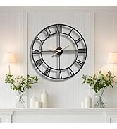 Vantic 24 Inch Large Wall Clock, Roman Numeral Metal Oversized Wall Clocks for Living Room Decor,...