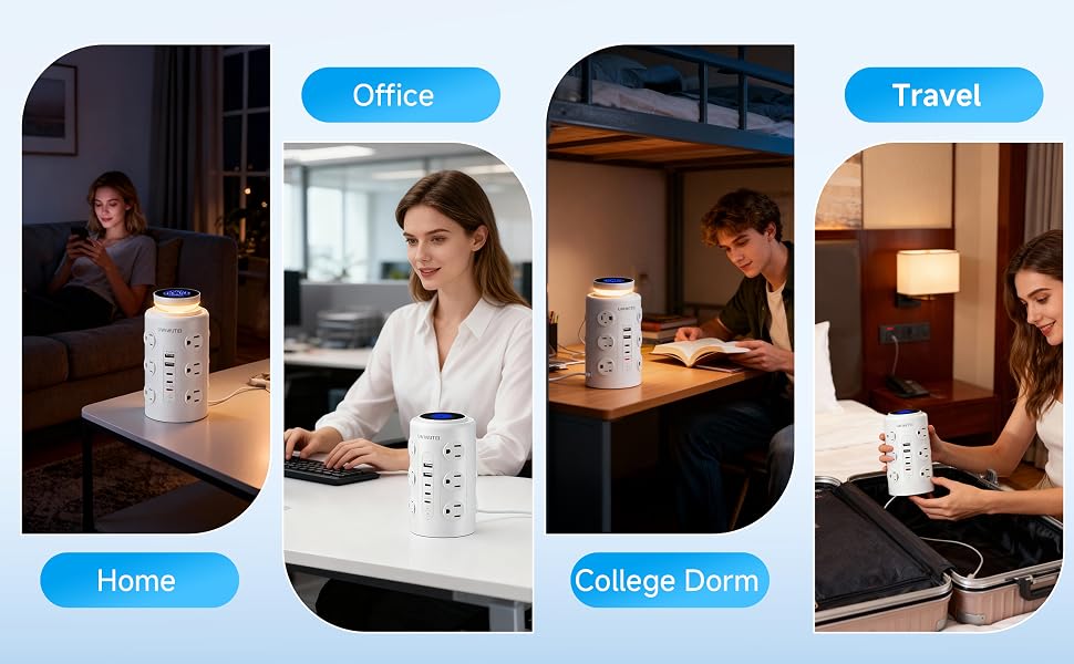 Tower Power Strip Surge Protector with Wireless Charging &amp;amp;amp;amp; Night Light