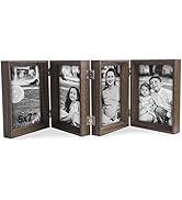 5x7 Hinged Picture Frames Beveled Wood Brown with Real Glass 4 Vertical Opening Family Lover Gift