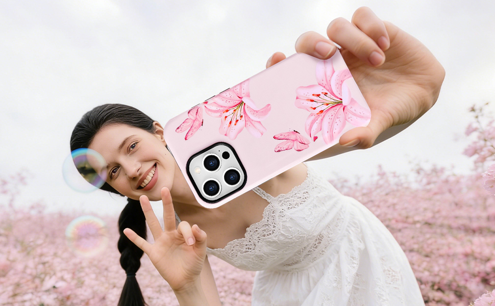 lily flowers case with glossy hybrid 2 layers back