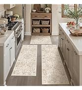 WondRg Neutral Kitchen Rug Set of 3 Washable Beige Vintage Kitchen Mats for Floor Non-Slip Kitche...