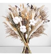 120Pcs Natural Dried Cotton Flower Bouquet - 17'' Boho Pampas Grass, Lavender, Cotton Stems, Bunn...