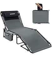 WKFAMOUT Folding Lounge Chair Outdoor with Insulated Cooler Bag Portable for Outside Patio Chaise...
