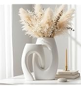 Ceramic Vase Set of 2 by DecoVlog, White Hollow Living Room Decor Vase, Minimalist Decorative Mod...