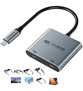 Guermok 4-in-1 Dual USB-C Display Hub, 4K@60Hz Video, PD 100W Fast Charging &amp; USB 3.0 5Gbps, Comp...