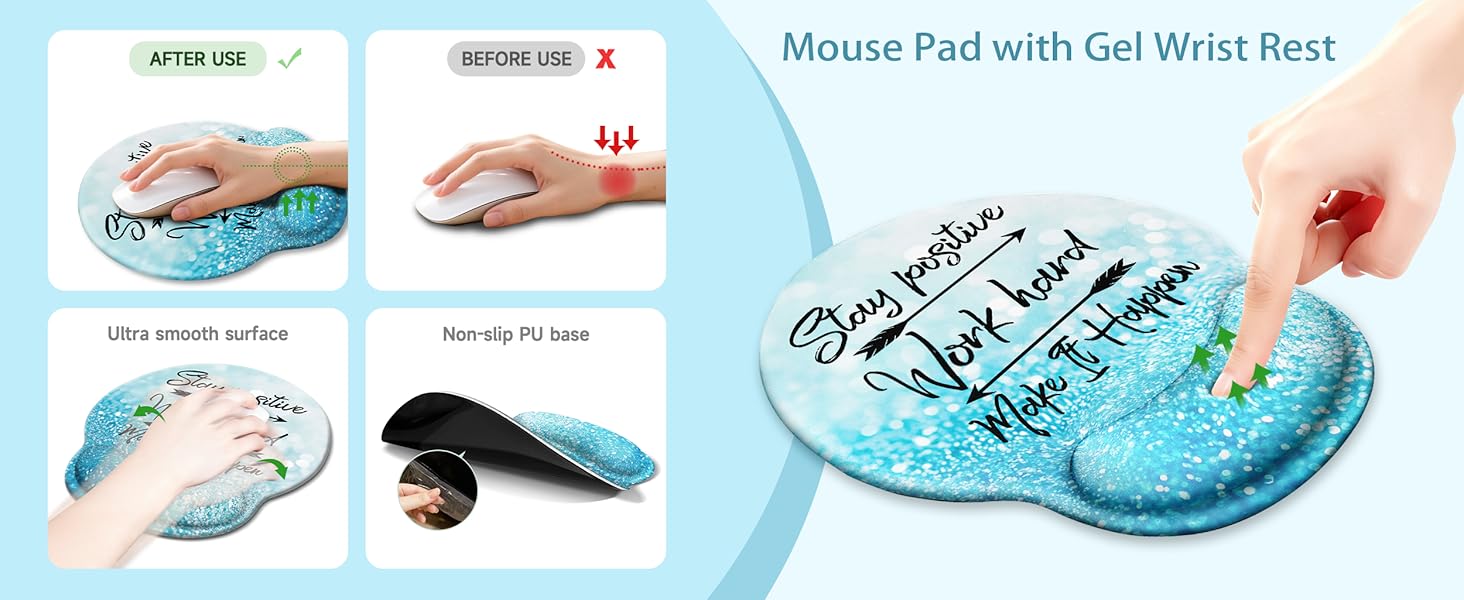 Ergonomic Mouse Pad with Gel Wrist Rest, Smooth Wrist Support Surface