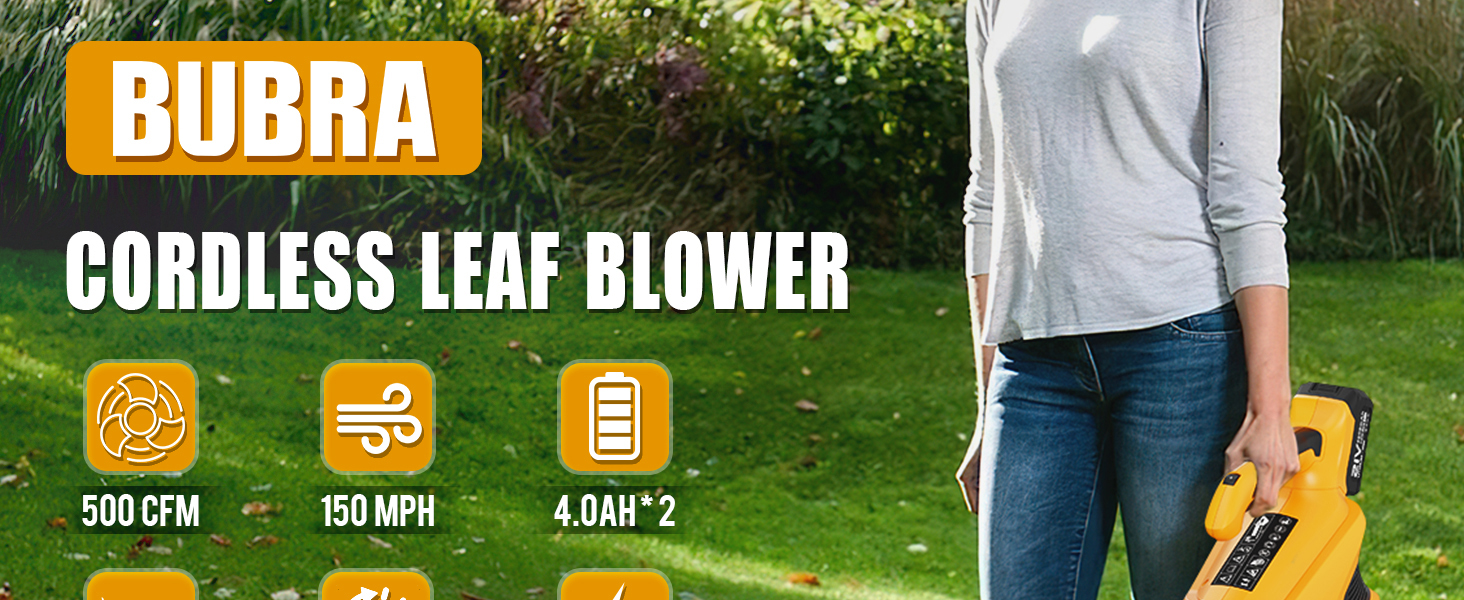 21V Electric Leaf Blower Cordless 500 CFM with 2 X 4.0Ah Batteries and Charger