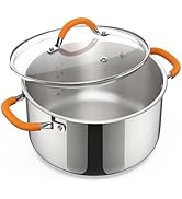 Ciwete Stainless Steel Stock Pot, 5.2 Quart Soup Pot with Lid, Heavy-Duty Thick Bottom Induction ...