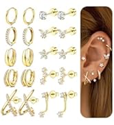 Besteel Hypoallergenic Gold Flat Back Earrings for Women - 20G Surgical Stainless Steel Earring S...