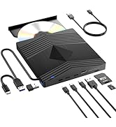 Aumdie External CD DVD Drive for Laptop, USB 3.0 Ultra Slim 16mm CD Burner with 2 USB C Ports and...
