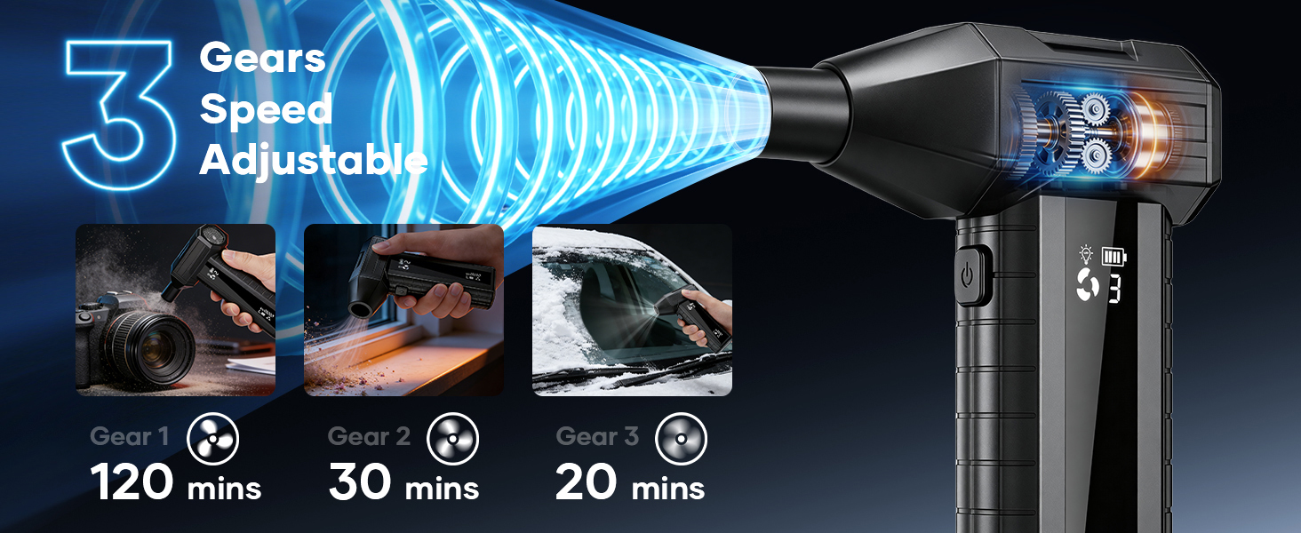 The VELLROX Compressed Air Duster has 3 speeds, making this Electric Air Duster perfect for any job