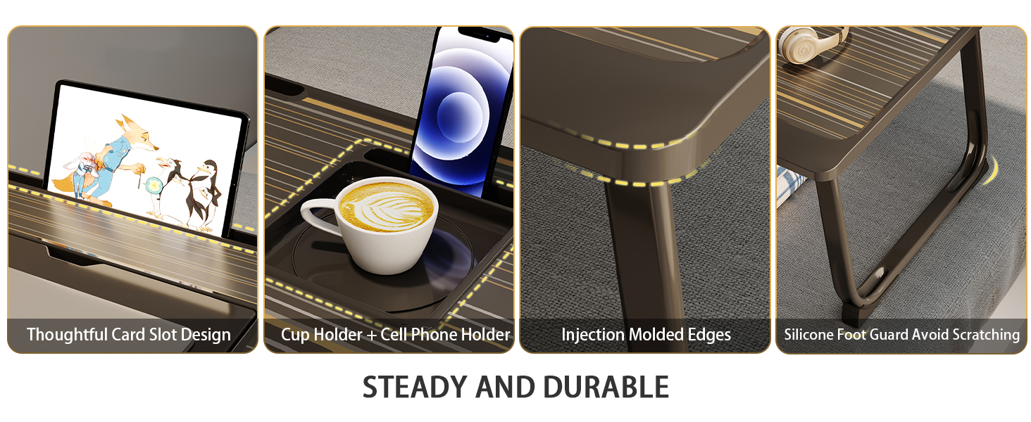 Portable Lap Tray Table with Storage Drawer and Cup Holder, Laptop Bed Desk Tray for Eating