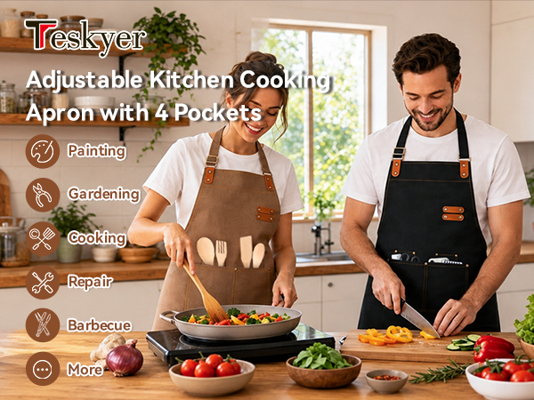 Adjustable Kitchen Cooking Apron With 4 Pockets