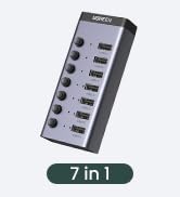 UGREEN Powered USB 3.0 Hub, 7-Port USB Adapter with 4 Smart Charging Ports, USB Splitter with Ind...