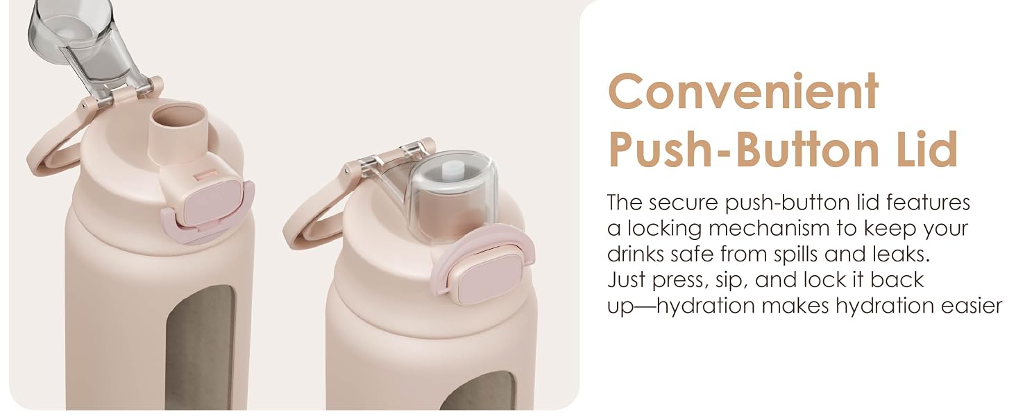 SANDJEST Glass Push-button Lid Water Bottle 24oz