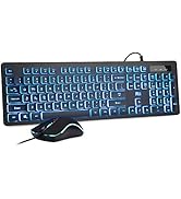 Rii Three Colors Backlit Keyboard and Mouse, Wired Keyboard and Mouse Combo, USB Keyboard and Mou...