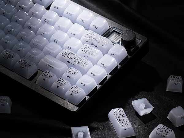 Womier Keyboard Keycaps Jelly, White Ceramic Keycaps Style, Leopard Print Key caps